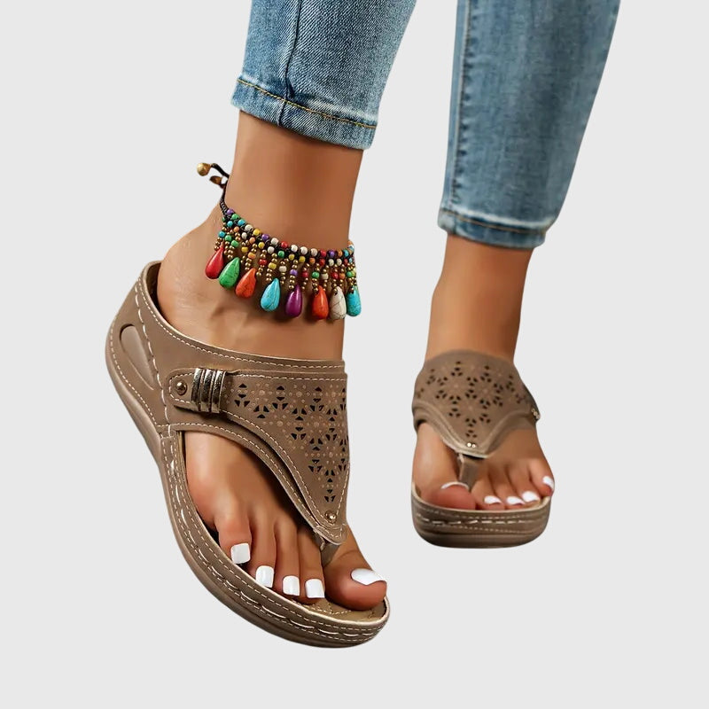 Comfortable Orthopedic Sandals for Women with Wedge Platform Toe Loop Cutout Casual Summer Style