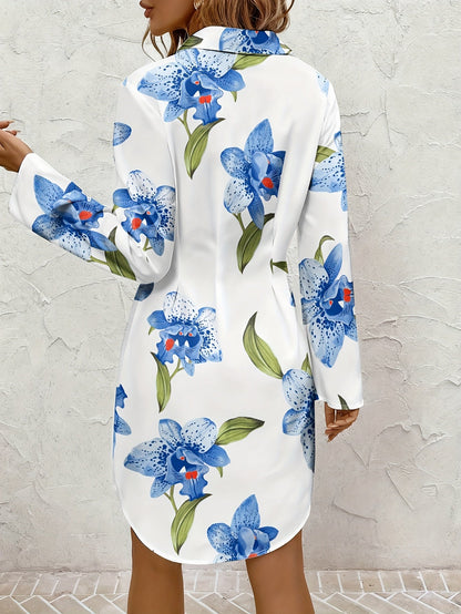 Effortless Floral Shirt Dress for Women with Collared Button Front