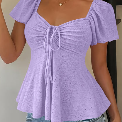 Effortless Blouse for Women with Sweetheart Neck Flutter Sleeve Peplum