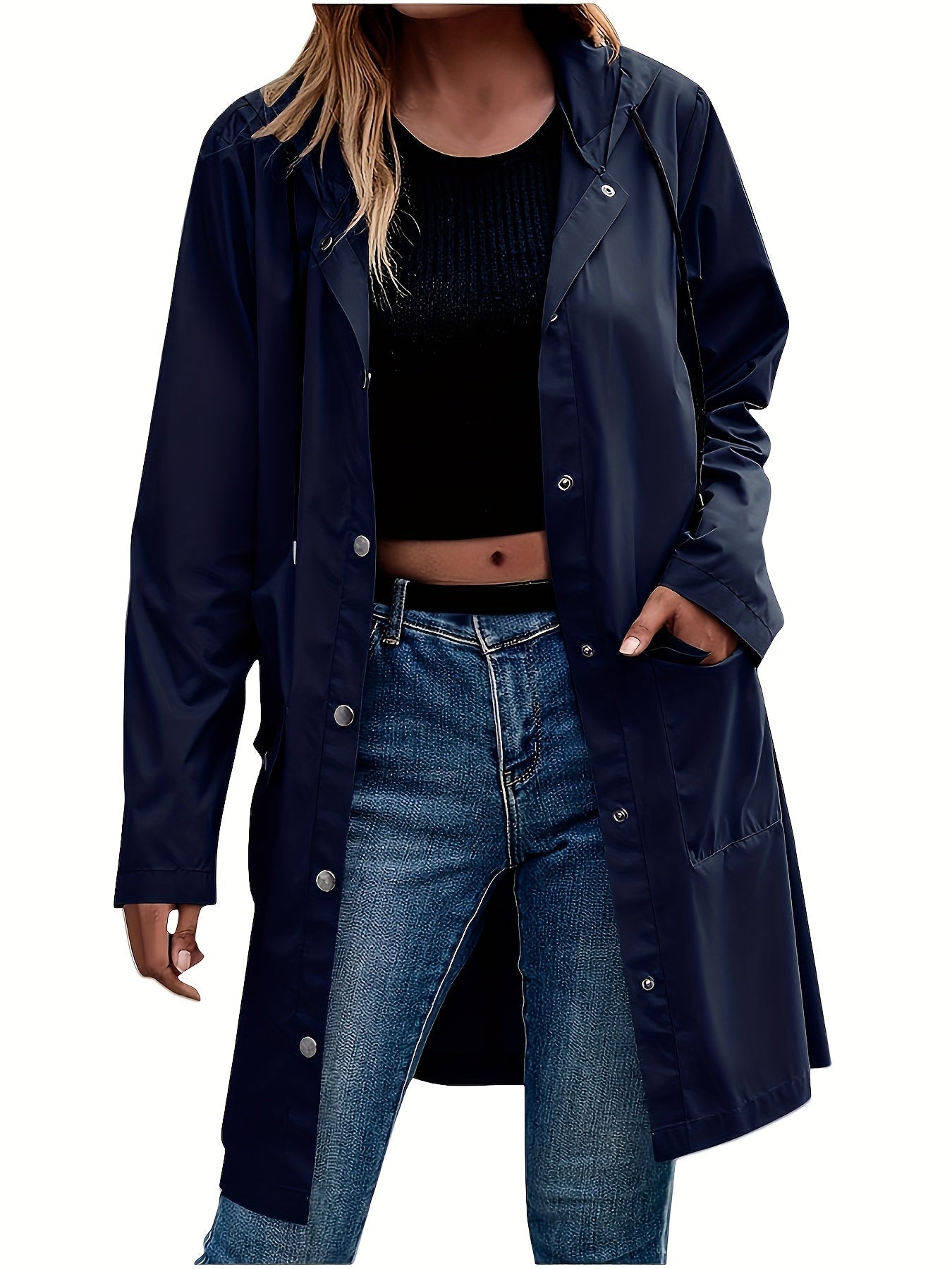 Effortless Hooded Jacket for Women with Button Front Longline Patch Pocket Style