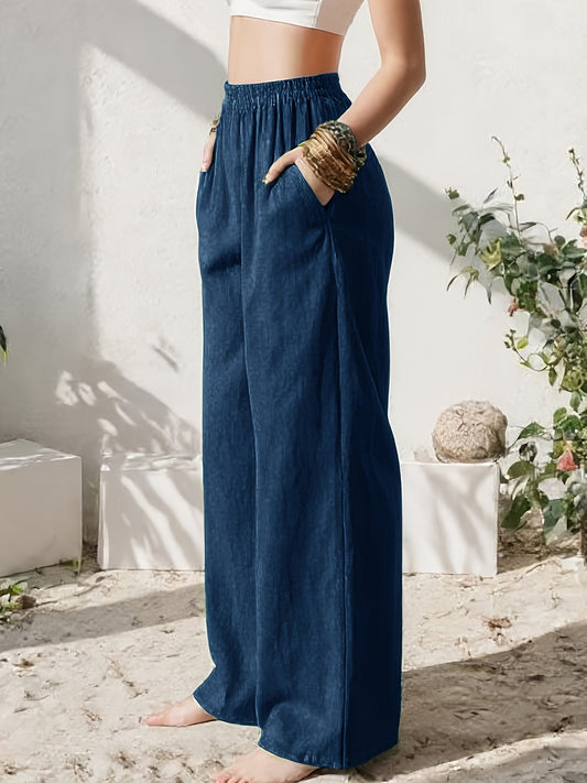 Stylish Wide Leg Linen Pants for Women with High Waist Relaxed Pocket Detail