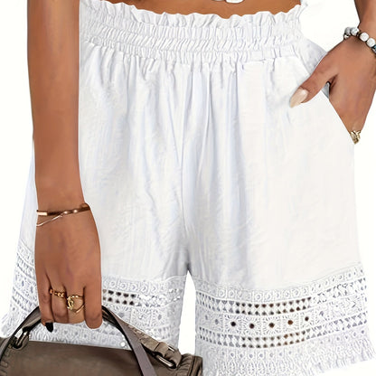 Comfortable Lace Shorts for Women with Elastic Waist Pockets
