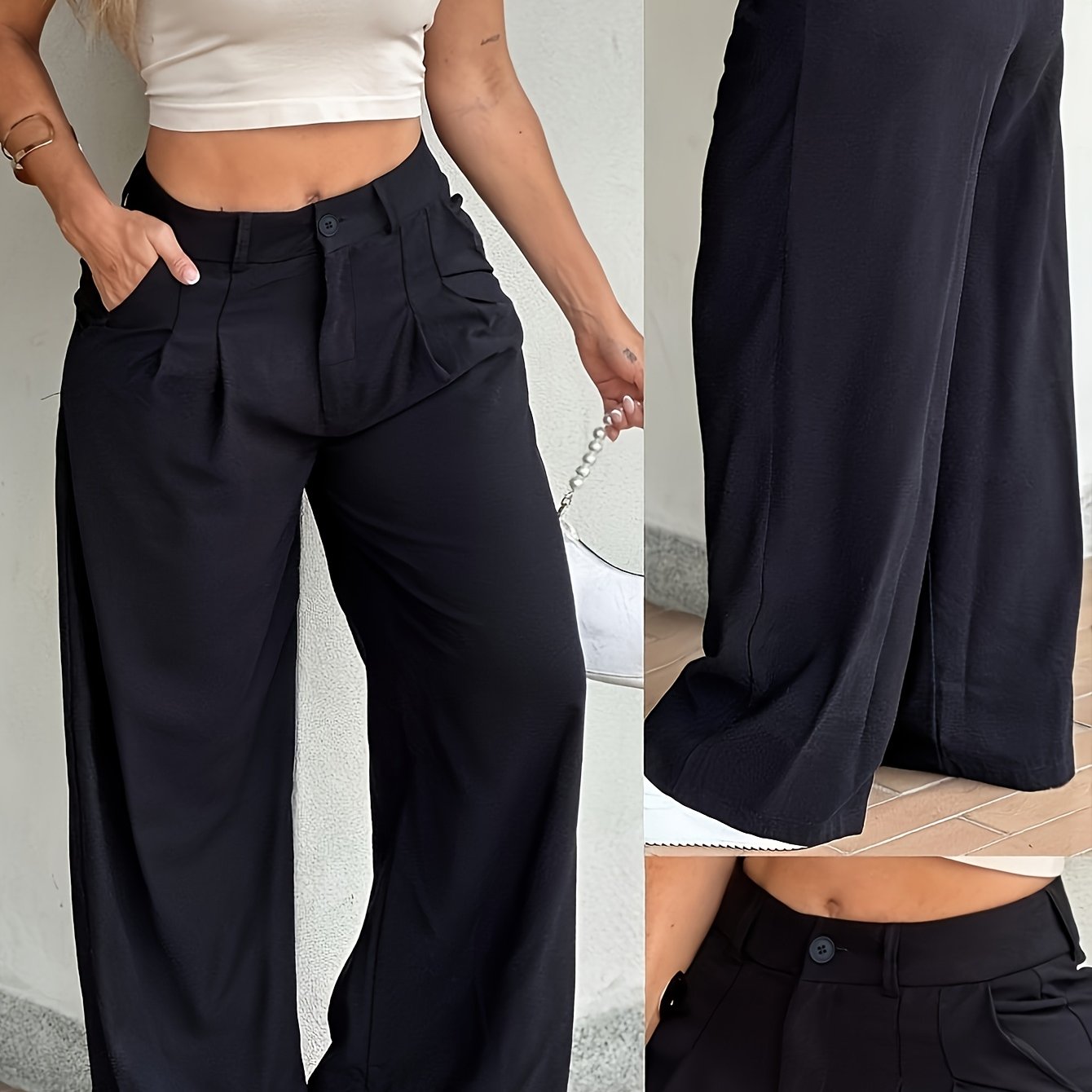 Elegant Wide Leg Trousers for Women with High Waist Pleated Tailored Style