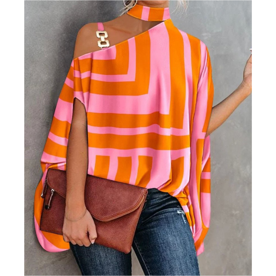 Effortless Printed Blouses for Women with Batwing Sleeve Oversized Relaxed Style