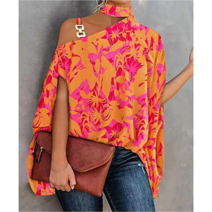 Effortless Printed Blouses for Women with Batwing Sleeve Oversized Relaxed Style