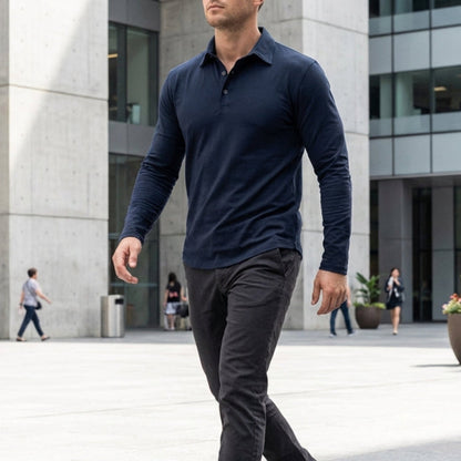 Effortless Polo Shirt for Men with Collared Long Sleeve