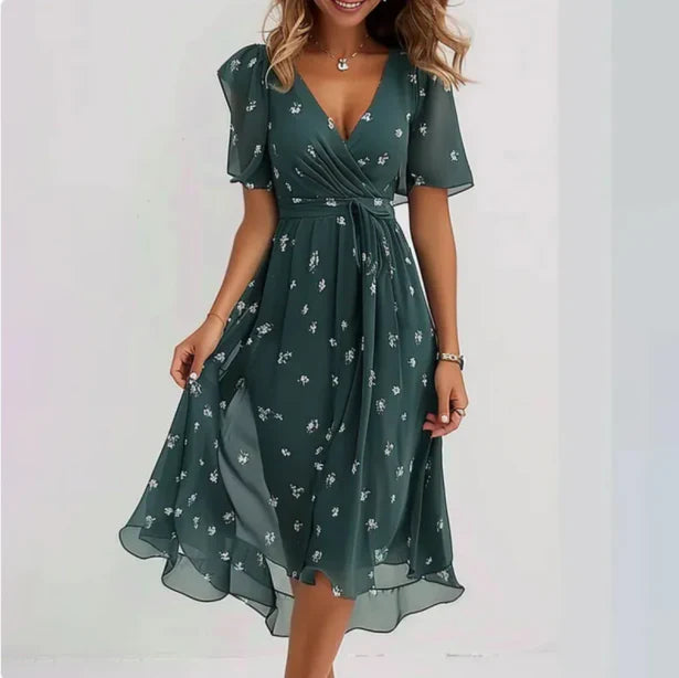 Effortless Dress for Women with V Neck Short Sleeve