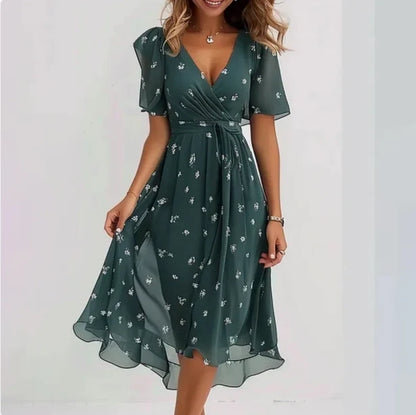 Effortless Dress for Women with V Neck Short Sleeve