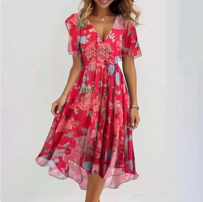 Effortless Dress for Women with V Neck Short Sleeve