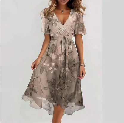 Effortless Dress for Women with V Neck Short Sleeve