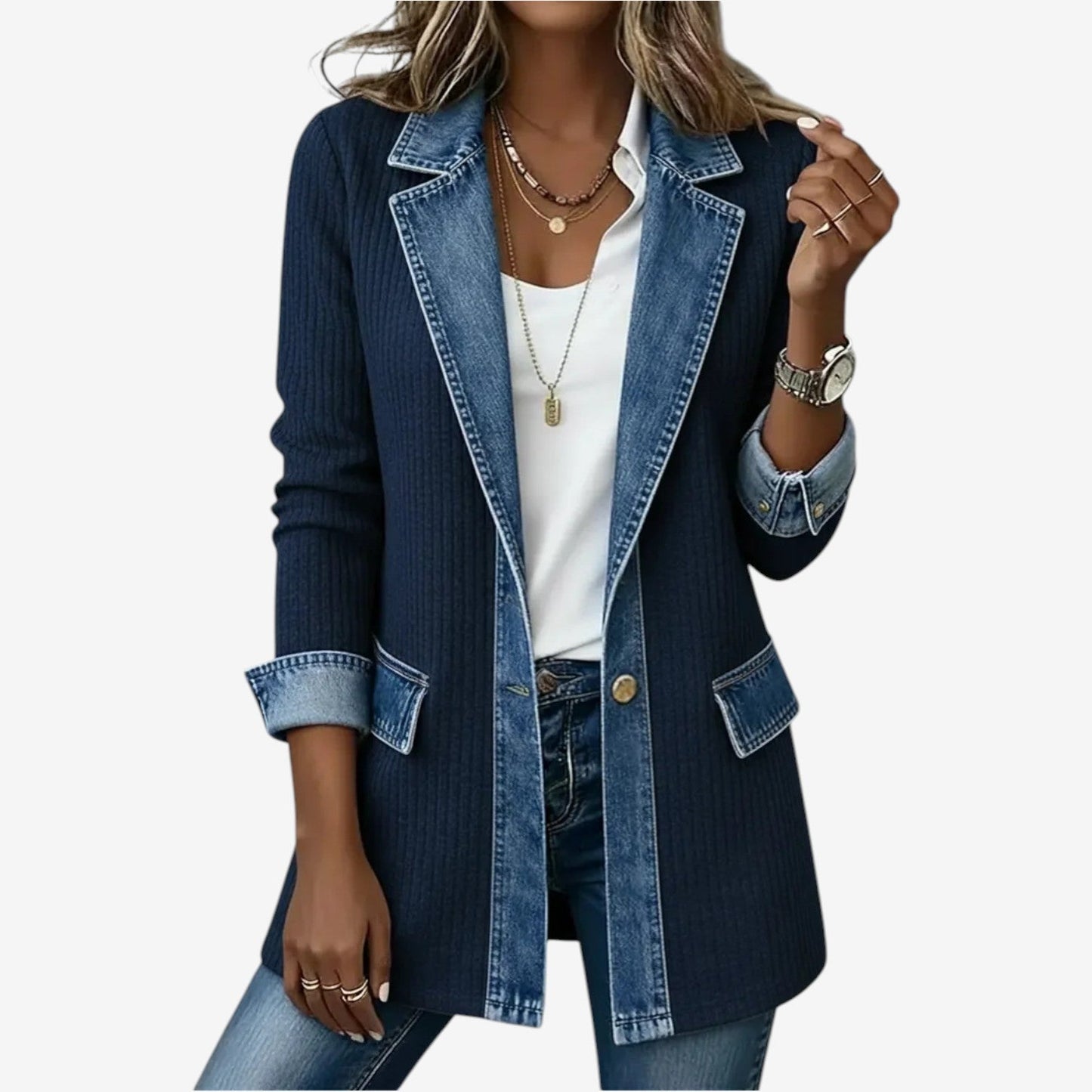Elegant Denim Jacket for Women with Layered Casual Style