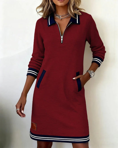 Effortless Dress for Women with Lapel Collar Long Sleeve