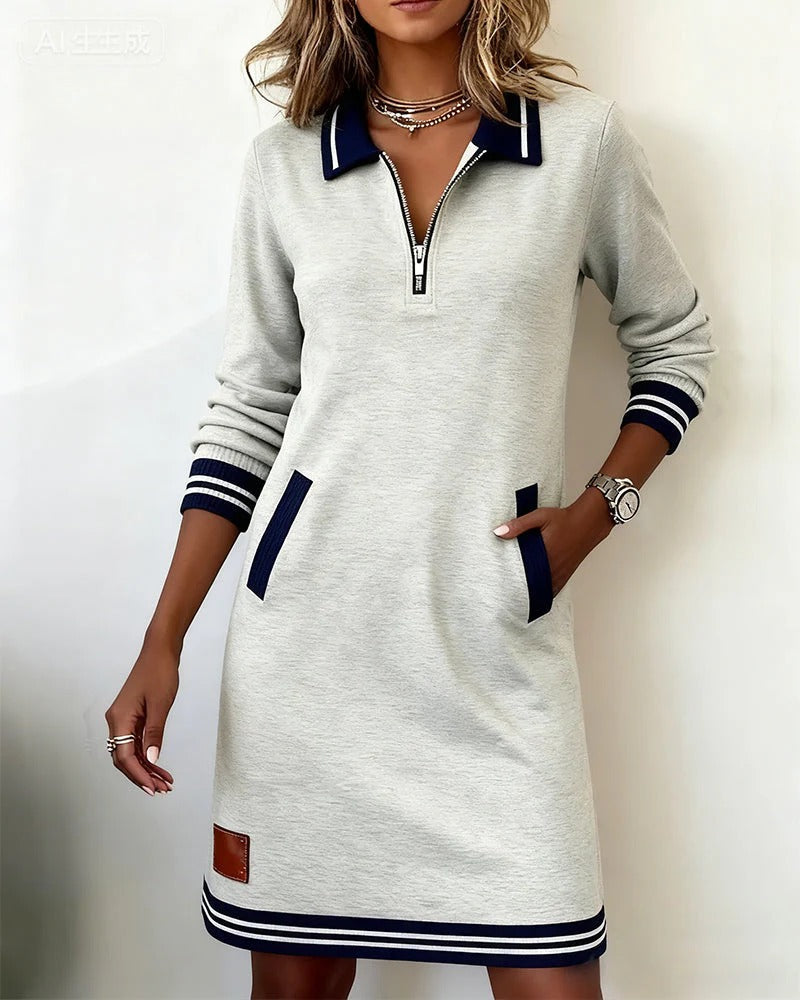 Effortless Dress for Women with Lapel Collar Long Sleeve