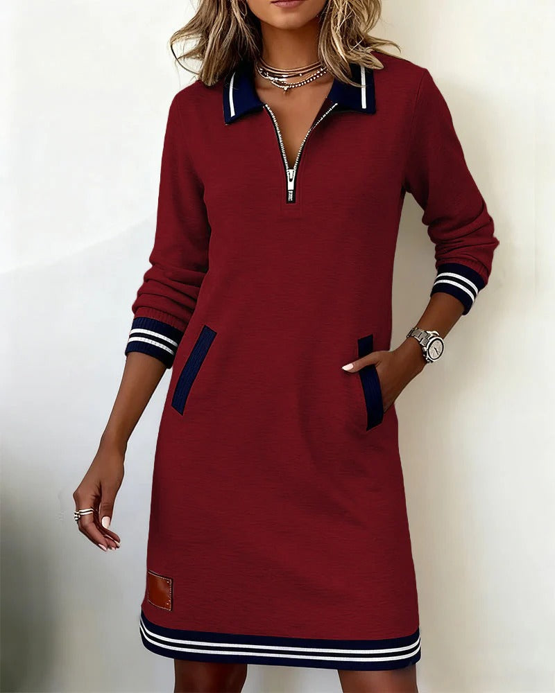 Effortless Dress for Women with Lapel Collar Long Sleeve