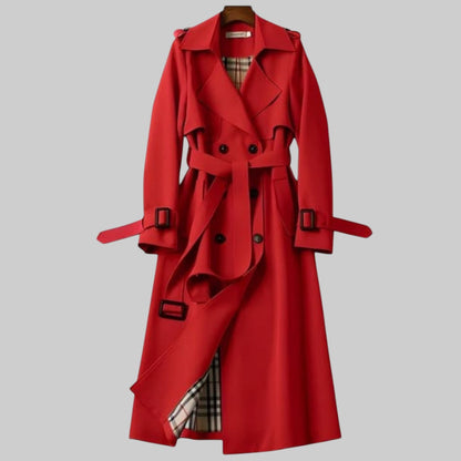 Elegant Trench Coat for Women with Notch Collar Belted Waist Long Style