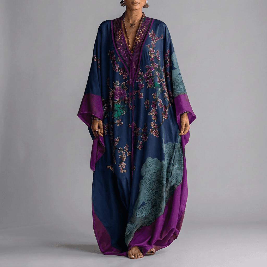 Stylish Floral Maxi Dress for Women with Batwing Sleeve