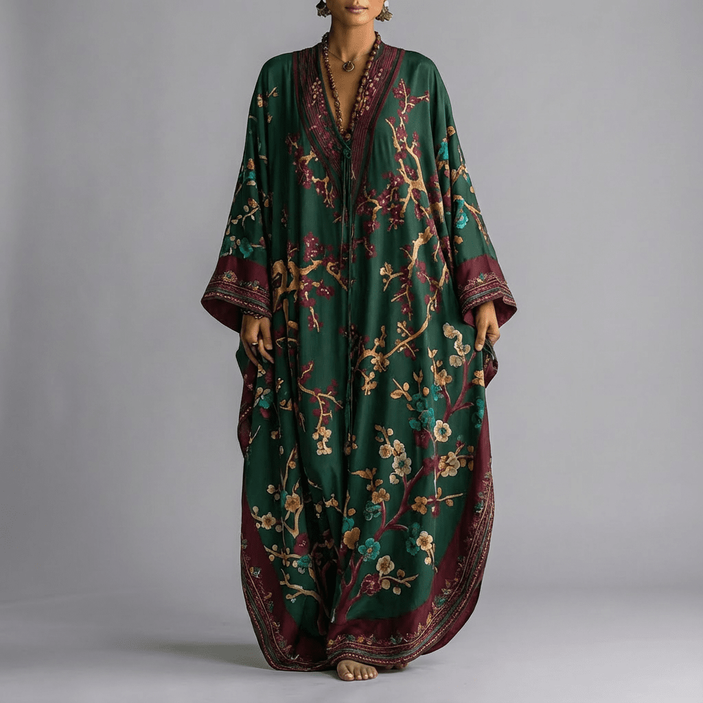 Stylish Floral Maxi Dress for Women with Batwing Sleeve