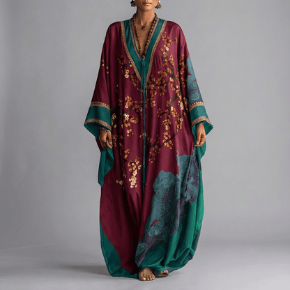 Stylish Floral Maxi Dress for Women with Batwing Sleeve