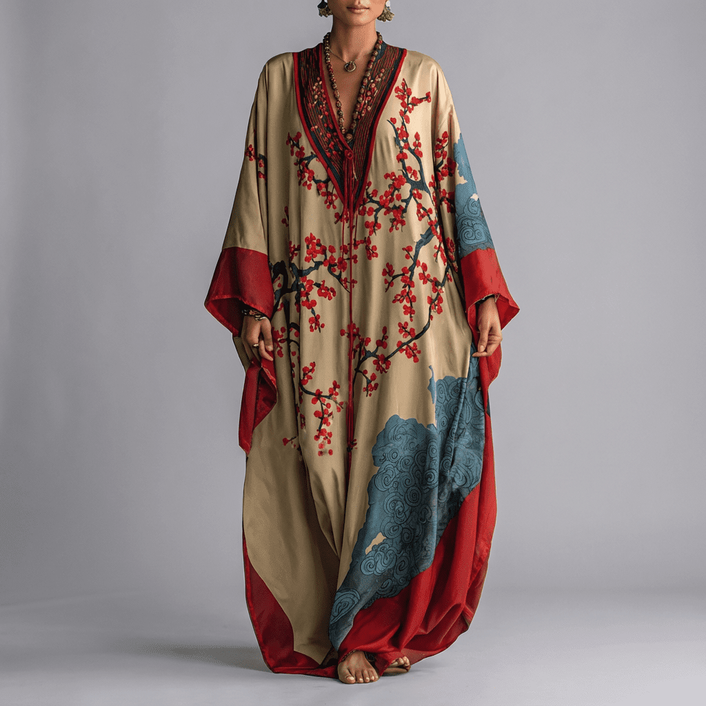 Stylish Floral Maxi Dress for Women with Batwing Sleeve