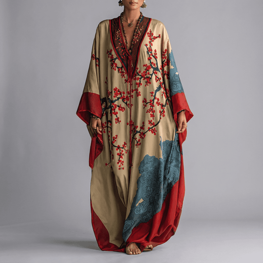 Stylish Floral Maxi Dress for Women with Batwing Sleeve