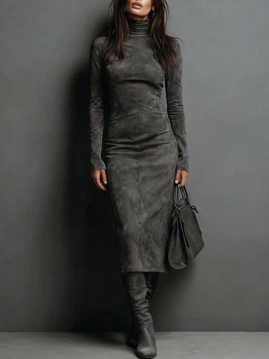 Elegant Suede Evening Dress for Women with High Neck Formal Wedding Guest Style