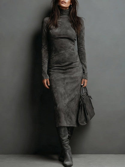 Elegant Suede Evening Dress for Women with High Neck Formal Wedding Guest Style