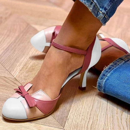 Comfortable Heeled Sandals for Women with Ankle Strap Bow Style