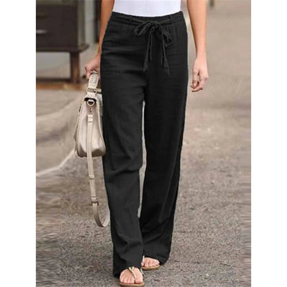 Effortless Linen Palazzo Pants for Women with Drawstring Waist Relaxed Wide Leg Casual Style