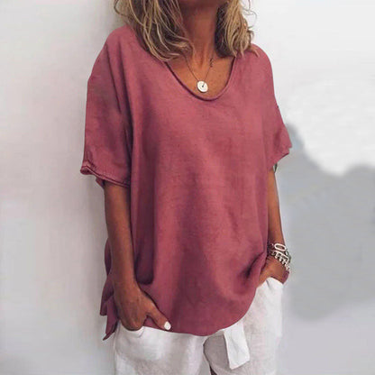 Stylish Blouse for Women with V Neck Short Sleeve Draped