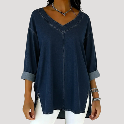Effortless Blouses for Women with V-Neck Cuffed Sleeve Relaxed Style