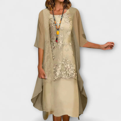 Elegant Floral Dress for Women with Round Neck Wide Sleeve