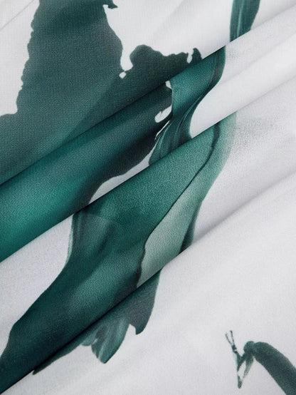 Elegant Green Watercolor Evening Dress for Women with V Neck Formal Wedding Guest Style