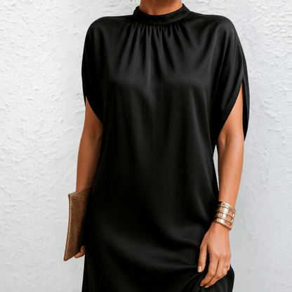 Effortless Black Mini Dress for Women with Crew Neck