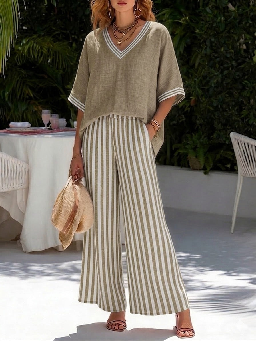 Stylish Two Piece Set for Women with V Neck