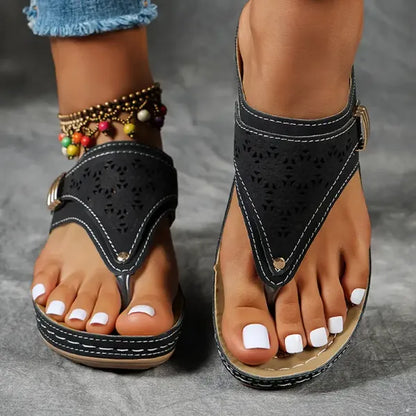 Comfortable Sandals for Women with T Strap Slip On Cushioned Style