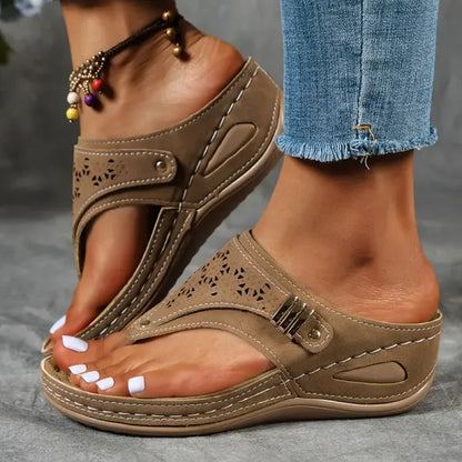 Comfortable Sandals for Women with T Strap Slip On Cushioned Style