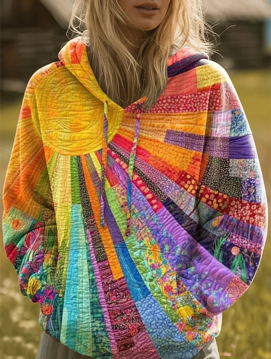 Effortless Patchwork Hoodie for Women with Long Sleeve