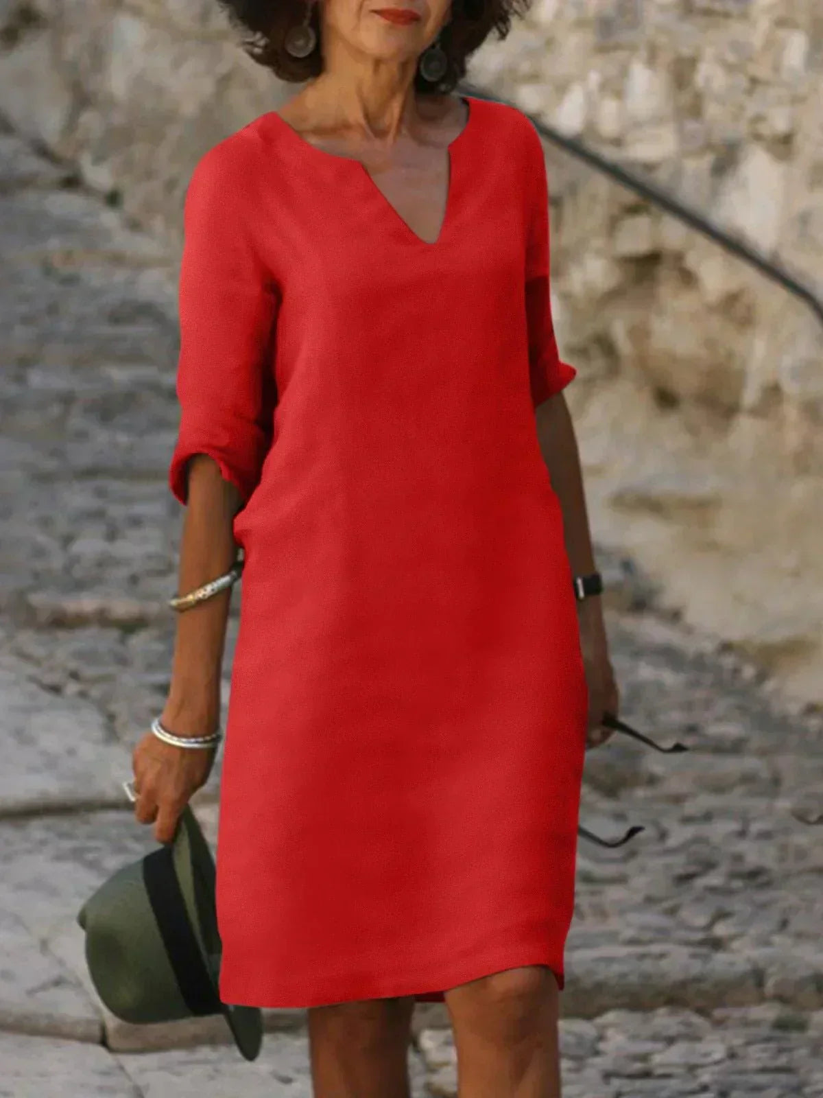 Stylish Midi Dress for Women with V Neck Draped