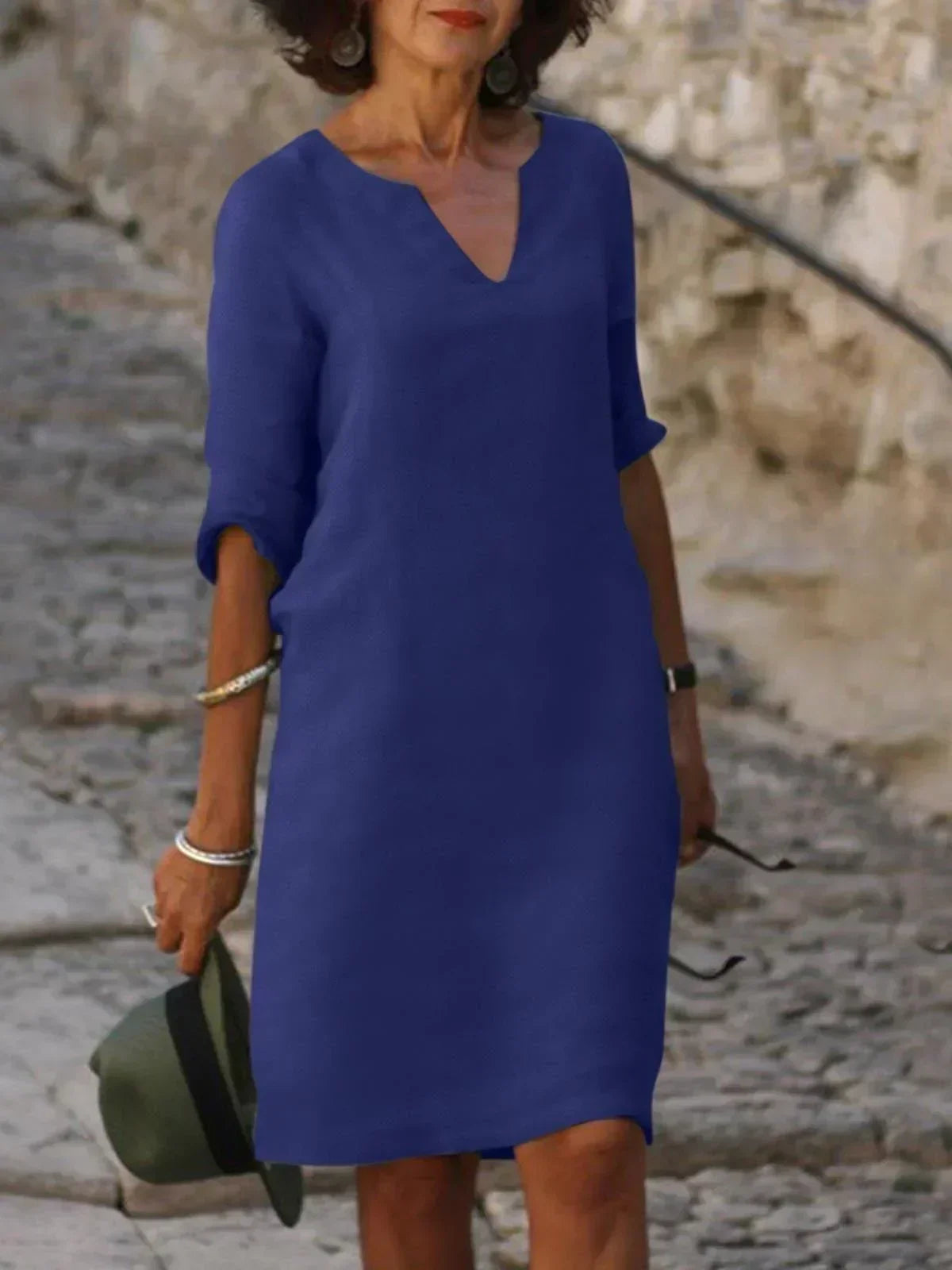 Stylish Midi Dress for Women with V Neck Draped