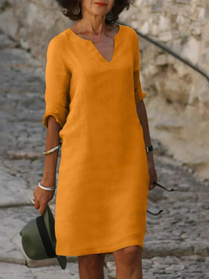 Stylish Midi Dress for Women with V Neck Draped