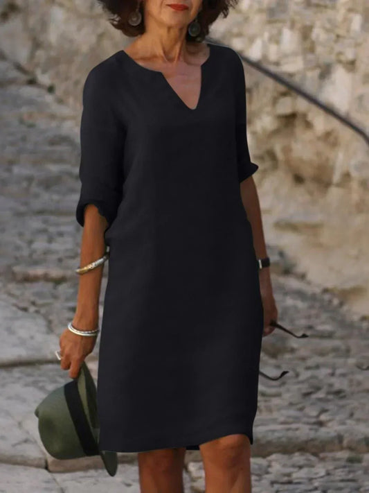 Stylish Midi Dress for Women with V Neck Draped