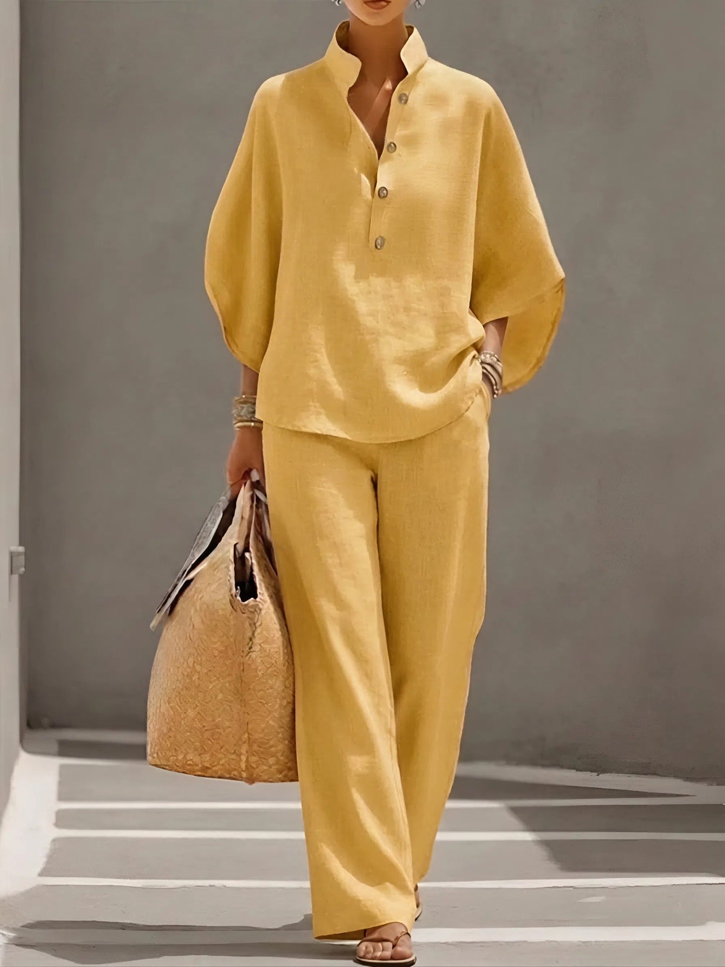 Comfortable Two Piece Set for Women with Collared Wide Leg