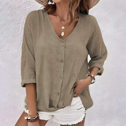 Elegant Blouse for Women with V Neck Button Up