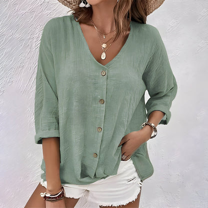 Elegant Blouse for Women with V Neck Button Up