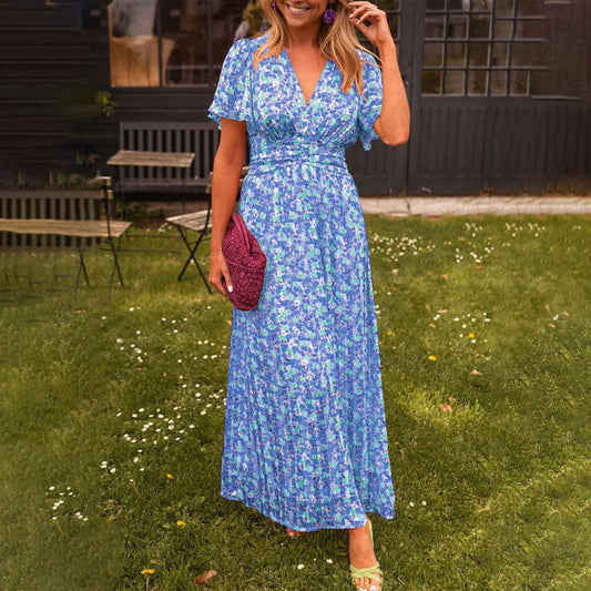 Elegant Floral Evening Dress for Women with V Neck Formal Wedding Guest Style