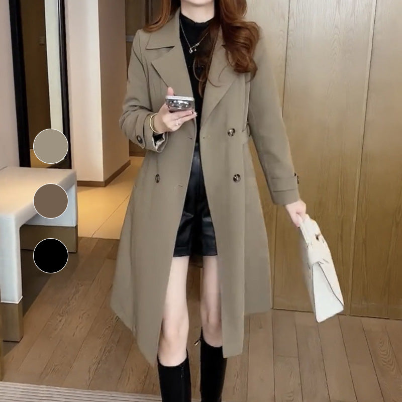 Elegant Trench Coat for Women with Notch Collar Belted Waist Oversized Style