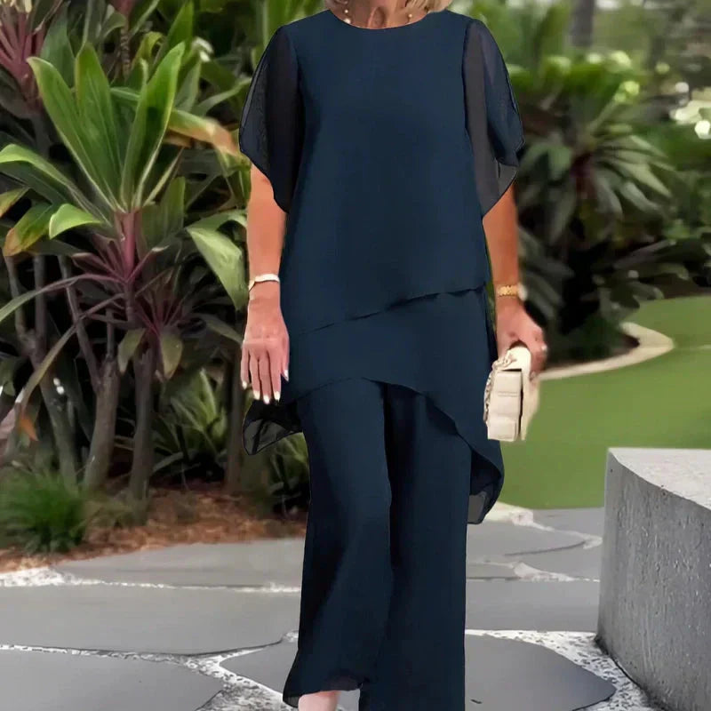 Effortless Two Piece Set for Women with Wide Leg Draped