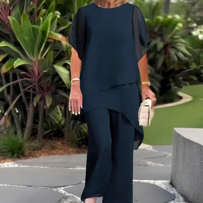 Effortless Two Piece Set for Women with Wide Leg Draped