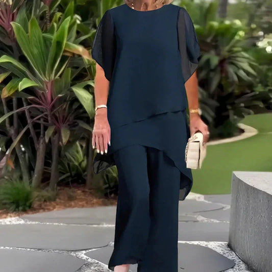 Effortless Two Piece Set for Women with Wide Leg Draped