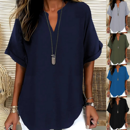 Effortless Blouse for Women with V Neck Slit